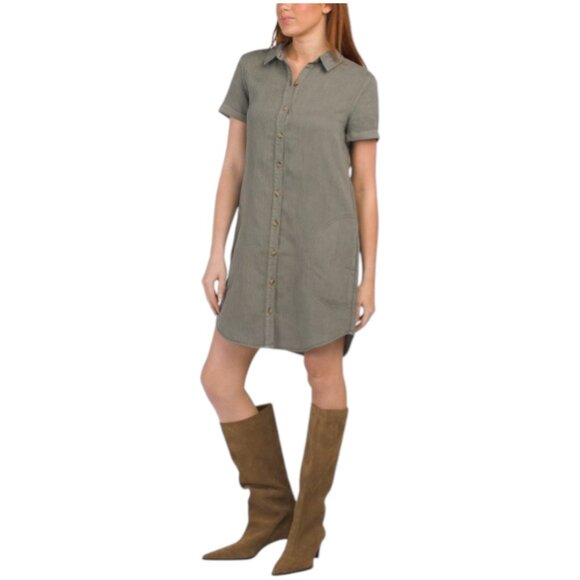 LUCKY BRAND Linen Blend Mini Shirt Dress With Pockets - Picture 1 of 3